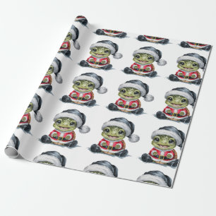 Modern Trendy Merry Christmas Turtle in Santa Hat  Wrapping Paper