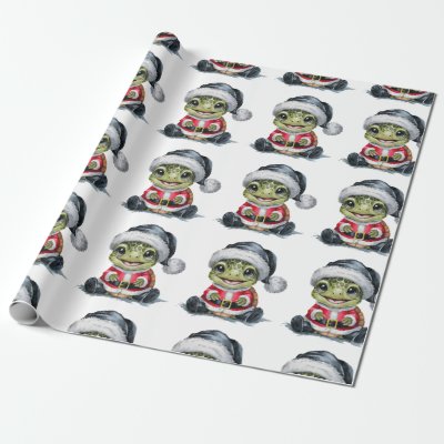 Modern Trendy Merry Christmas Turtle in Santa Hat  Wrapping Paper