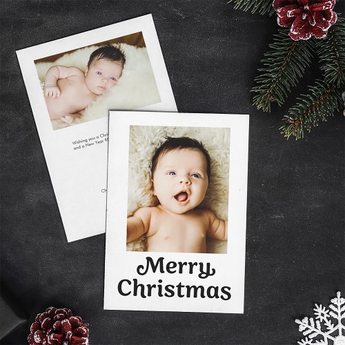 Modern Trendy Merry Christmas Two Family photos Holiday Card