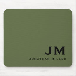 Modern Trendy Minimal Monogram Olive Mouse Pad