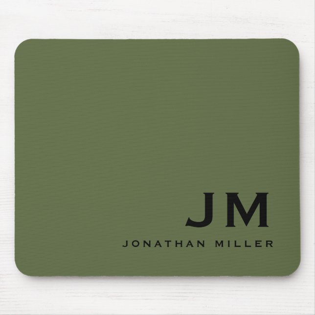 Modern Trendy Minimal Monogram Olive Mouse Pad (Front)