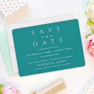Modern Trendy Minimal Teal Mis Quince Años Typo Save The Date