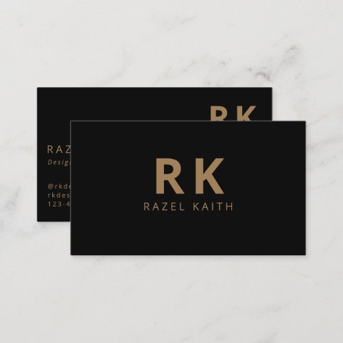 Modern Trendy Minimalist Black Gold Two Monogram Business Card