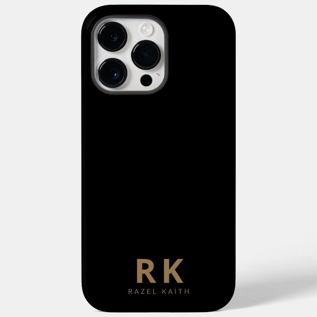 Modern Trendy Minimalist Black Gold Two Monogram Case-Mate iPhone Case (Back)