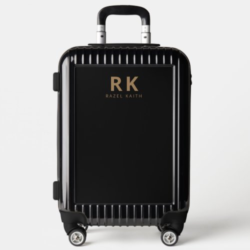 Modern Trendy Minimalist Black Gold Two Monogram Luggage
