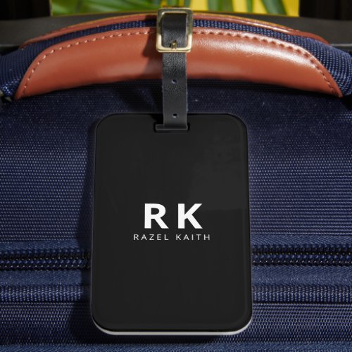 Modern Trendy Minimalist Black Two Monogram Luggage Tag