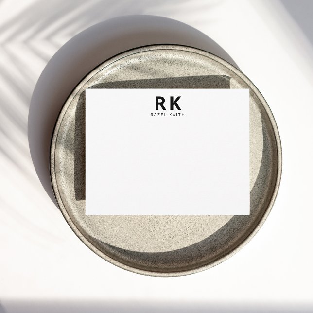 Modern Trendy Minimalist Black White Two Monogram Note Card (Creator Uploaded)