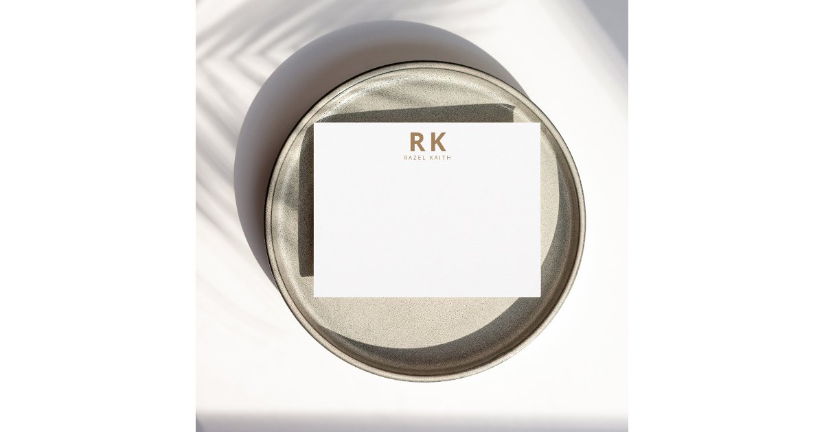 Modern Trendy Minimalist Gold Two Monogram Note Card | Zazzle