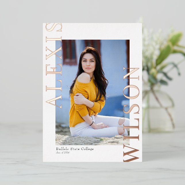 Modern Trendy Minimalist Graduation Invitation Foil Invitation (Standing Front)