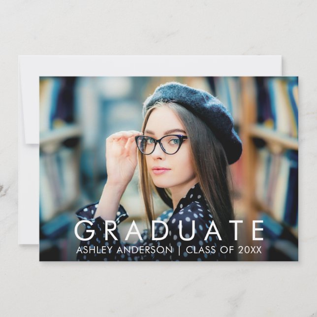 Modern Trendy Minimalist Graduation Photo  Announcement (Front)