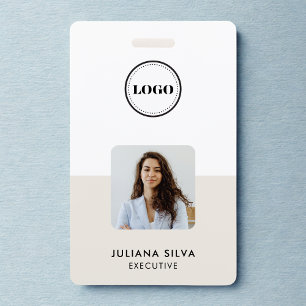 Modern Trendy Minimalist Photo Neo Mint Green ID Badge
