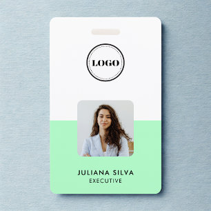 Modern Trendy Minimalist Photo Neo Mint Green ID Badge