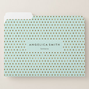 Modern Trendy Mint Green Gold Polka Dot Pattern File Folder