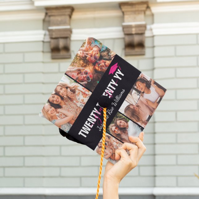 Modern Trendy Monogram | 5 Photo Collage Graduation Cap Topper (Creator Uploaded)