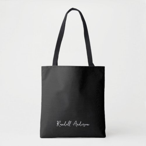Modern Trendy Monogram Black Script Name  Tote Bag