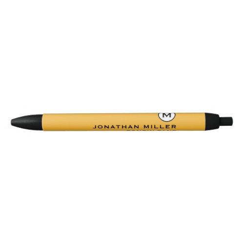 Modern Trendy Monogram Mustard Yellow Black Ink Pen