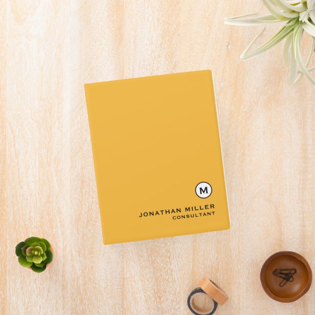Modern Trendy Monogram Mustard Yellow Mini Binder (InSitu)