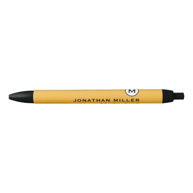 Modern Trendy Monogram Mustard Yellow Pen (Front)