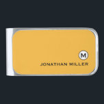 Modern Trendy Monogram Mustard Yellow Silver Finish Money Clip<br><div class="desc">Modern money clip design features a mustard yellow background with your initial and name in classic black typography on a white emblem for a simple,  trendy professional look.</div>