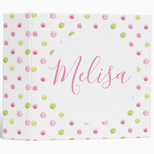 Modern Trendy Monogram Watercolor Dots 3 Ring Binder (Front/Spine)