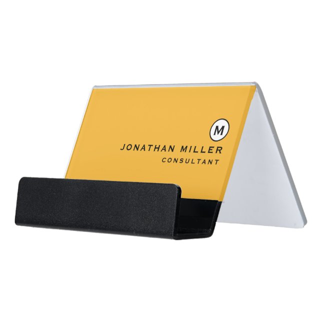 Modern Trendy Monogrammed Desk Business Card Holder (Angled Front)