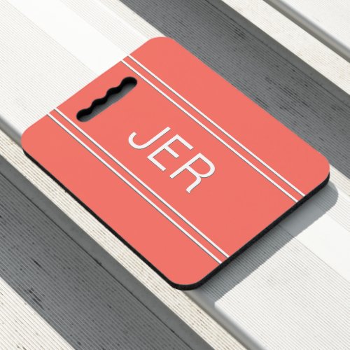 Modern Trendy Monogrammed Sports Coral Bleacher  Seat Cushion