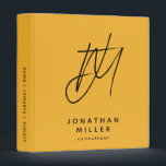Modern Trendy Mustard Yellow 3 Ring Binder<br><div class="desc">Simple monogrammed binder features a modern design with brushed script initials on a bright mustard yellow background. Monogram initials are layered to create a unique design for you. Custom name presented in the lower thirds in simple stylish font with title role position or custom text. A modern binder for home...</div>