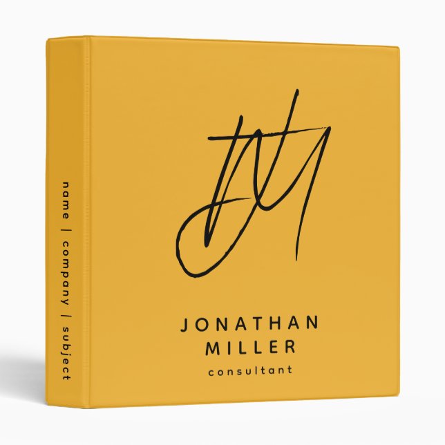 Modern Trendy Mustard Yellow 3 Ring Binder (Front/Spine)