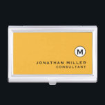 Modern Trendy Mustard Yellow Business Card Case<br><div class="desc">Modern trendy mustard yellow design with simple black and white monogram medallion with personalized name and title or custom text below in classic block typography on a solid bright mustard yellow background. Personalize for your custom use.</div>