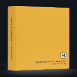 Modern Trendy Mustard Yellow Monogram 3 Ring Binder<br><div class="desc">Modern professional binder features a simple trendy design in a mustard yellow color palette with black and white accents. Custom name presented in the lower right-hand corner in stylish simple font with a complimentary minimal monogram medallion. Shown with a custom name and monogram initial on the front in modern typography,...</div>