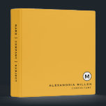 Modern Trendy Mustard Yellow Monogram 3 Ring Binder<br><div class="desc">Modern professional binder features a simple trendy design in a mustard yellow color palette with black and white accents. Custom name presented in the lower right-hand corner in stylish simple font with a complimentary minimal monogram medallion. Shown with a custom name and monogram initial on the front in modern typography,...</div>