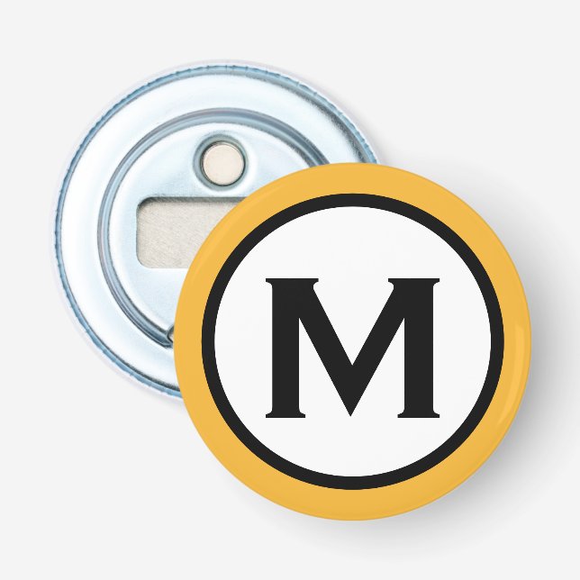 Modern Trendy Mustard Yellow Monogram Bottle Opener (Front)