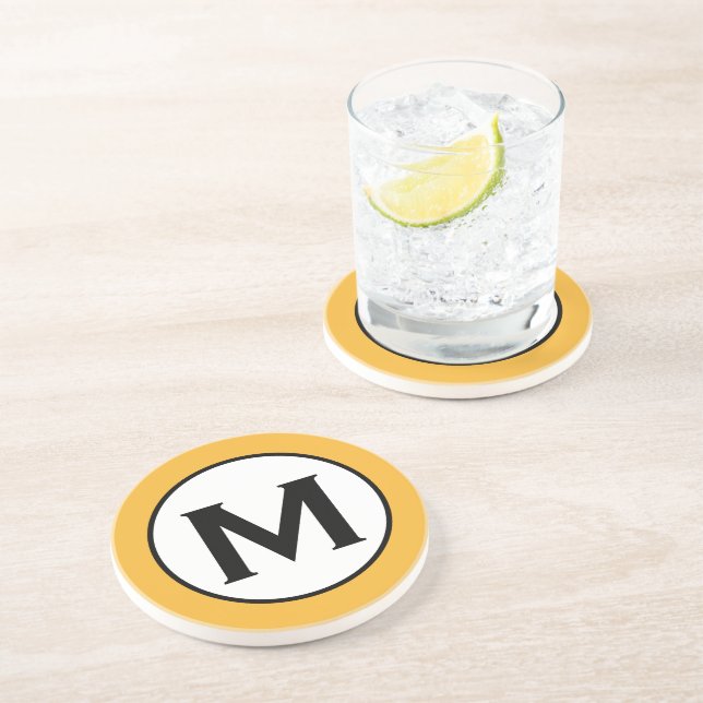 Modern Trendy Mustard Yellow Monogram Coaster (Side)