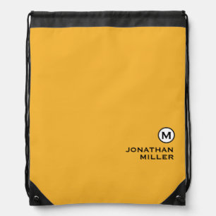 Modern Trendy Mustard Yellow Monogram Drawstring Bag
