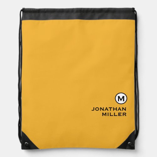 Modern Trendy Mustard Yellow Monogram Drawstring Bag