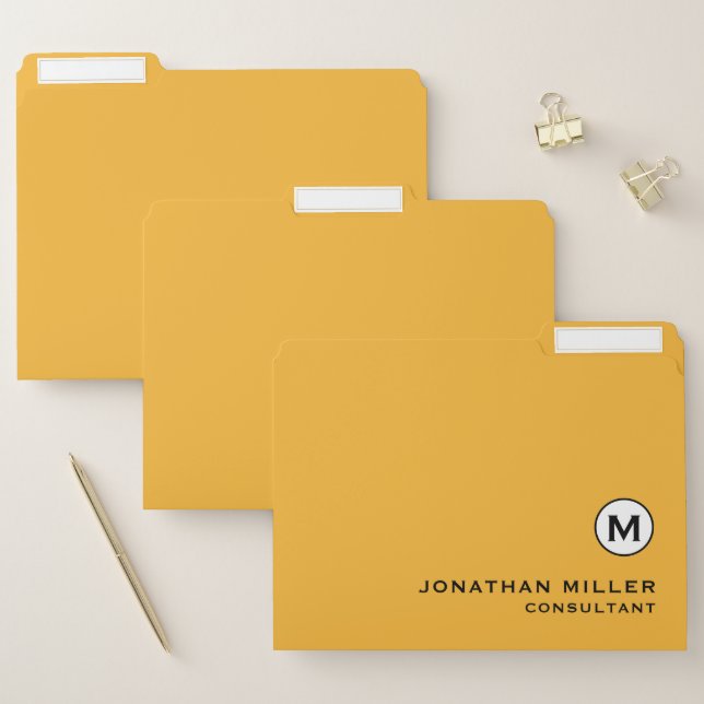 Modern Trendy Mustard Yellow Monogram File Folder (Set)