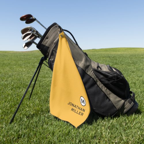 Modern Trendy Mustard Yellow Monogram Golf Towel