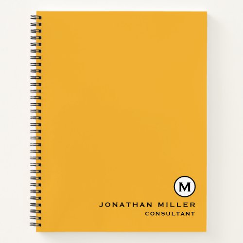 Modern Trendy Mustard Yellow Monogram Hardcover Notebook