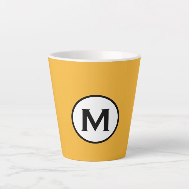 Modern Trendy Mustard Yellow Monogram Latte Mug (Front)