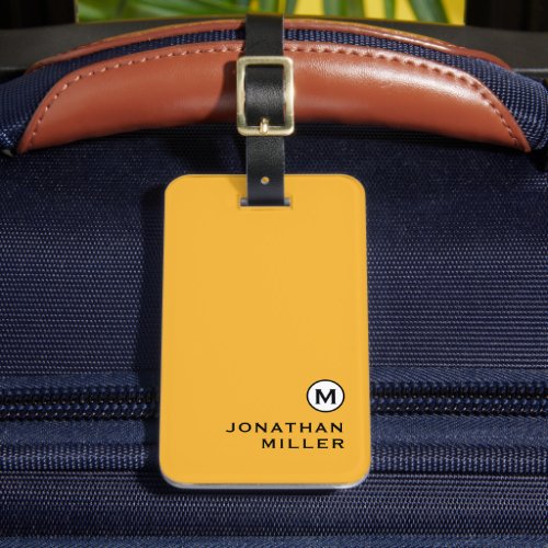 Modern Trendy Mustard Yellow Monogram Luggage Tag