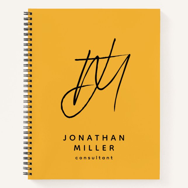 Modern Trendy Mustard Yellow Monogram Notebook (Front)