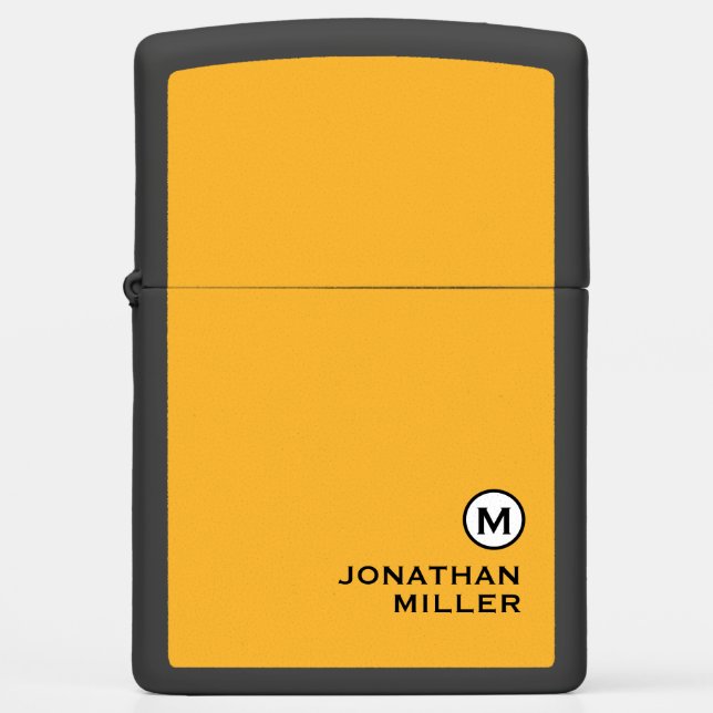 Modern Trendy Mustard Yellow Monogram Zippo Lighter (Front)