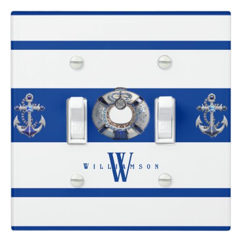Modern Trendy Nautical Blue and White Monogrammed Light Switch Cover
