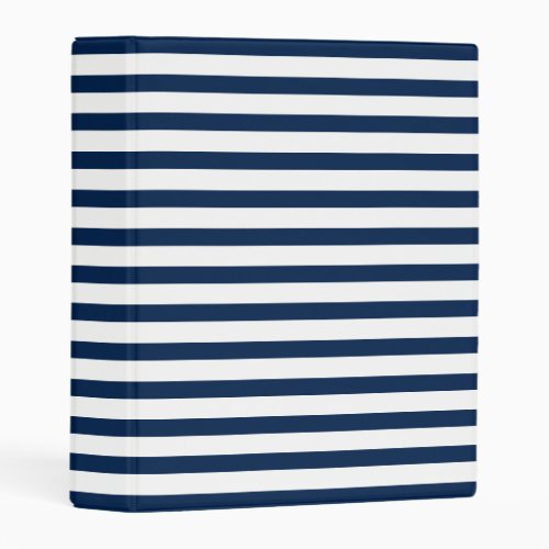 Modern trendy navy blue and white stripes pattern mini binder