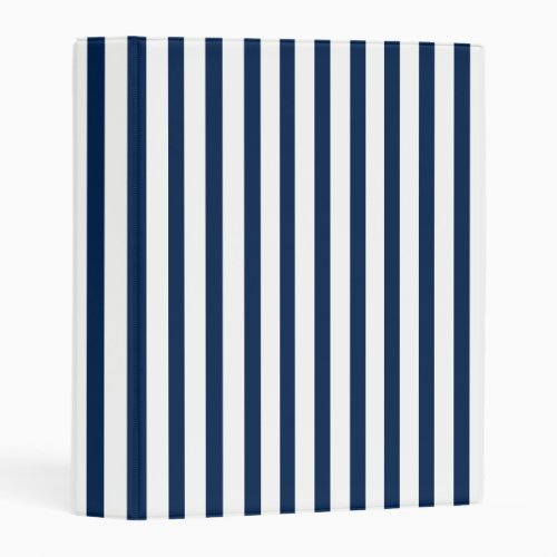 Modern trendy navy blue and white vertical stripes mini binder