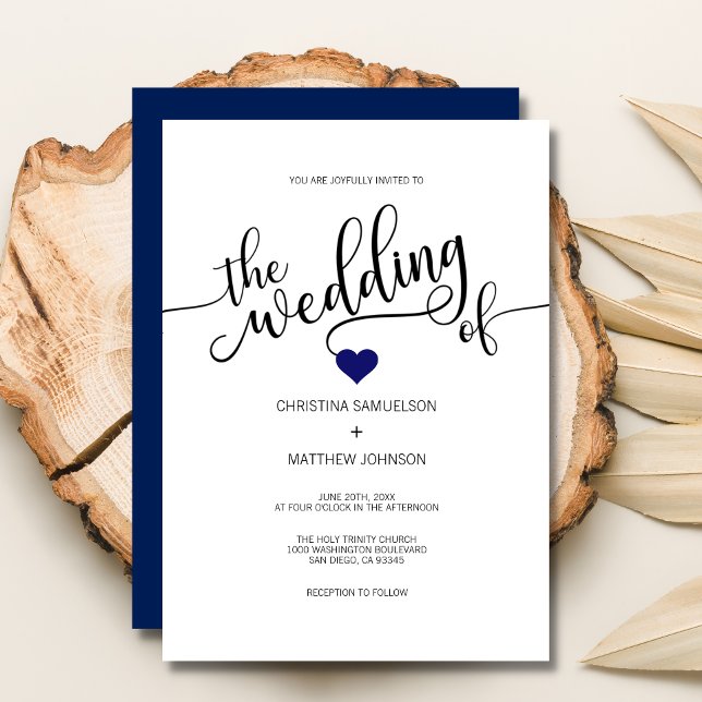 Modern Trendy Navy BLUE & White Heart Wedding Invitation (Creator Uploaded)