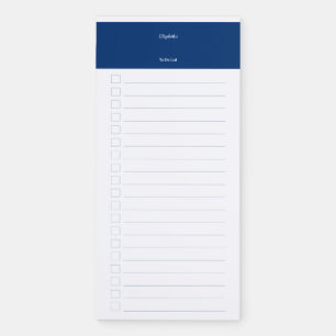 Modern Trendy Navy Personalized To Do Checklist Magnetic Notepad