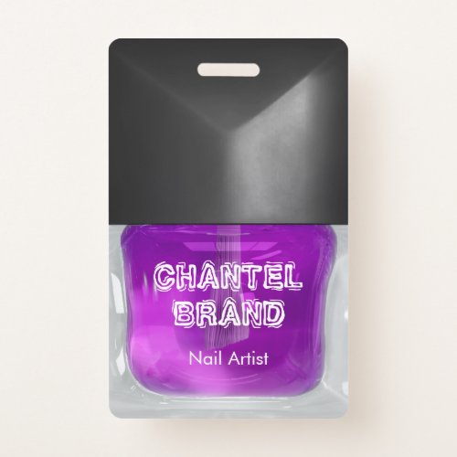 Modern trendy neon lilac nail polish beautician badge