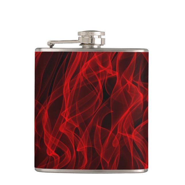 Modern Trendy Neon Red Curvy Line Abstract Pattern Hip Flask (Front)