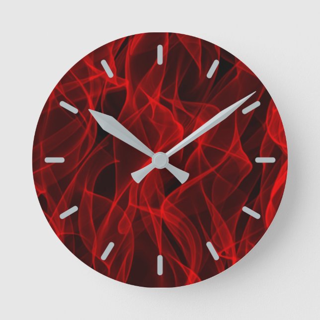 Modern Trendy Neon Red Curvy Line Abstract Pattern Round Clock (Front)